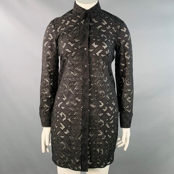 NEIL BARRETT Size L Black Cotton Eyelet Lace Asymmetrical Button Up Shirt - Picture 1 of 6